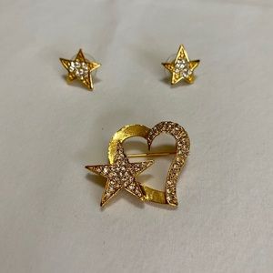 Diamond and gold earrings and brooch set